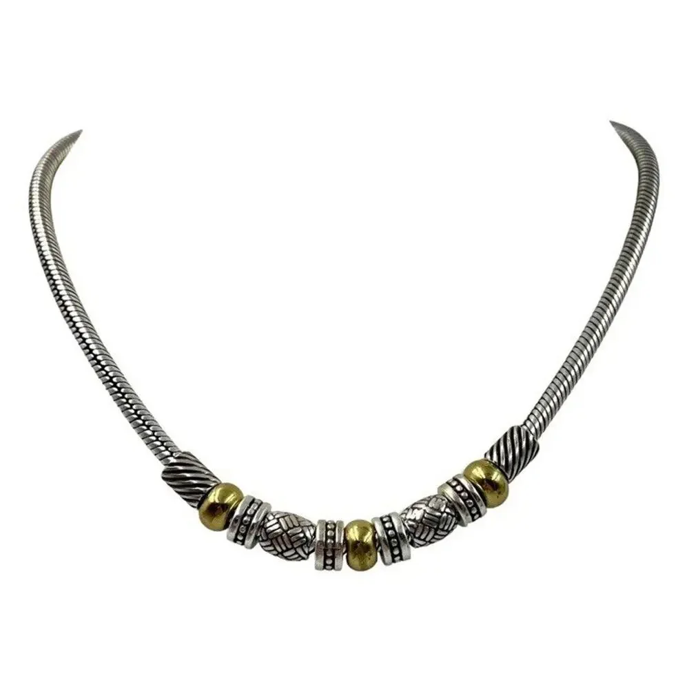 Brighton Travis Necklace Thick Snake Chain Slide Barrel Bead Silver Gold Tone - Picture 2 of 16